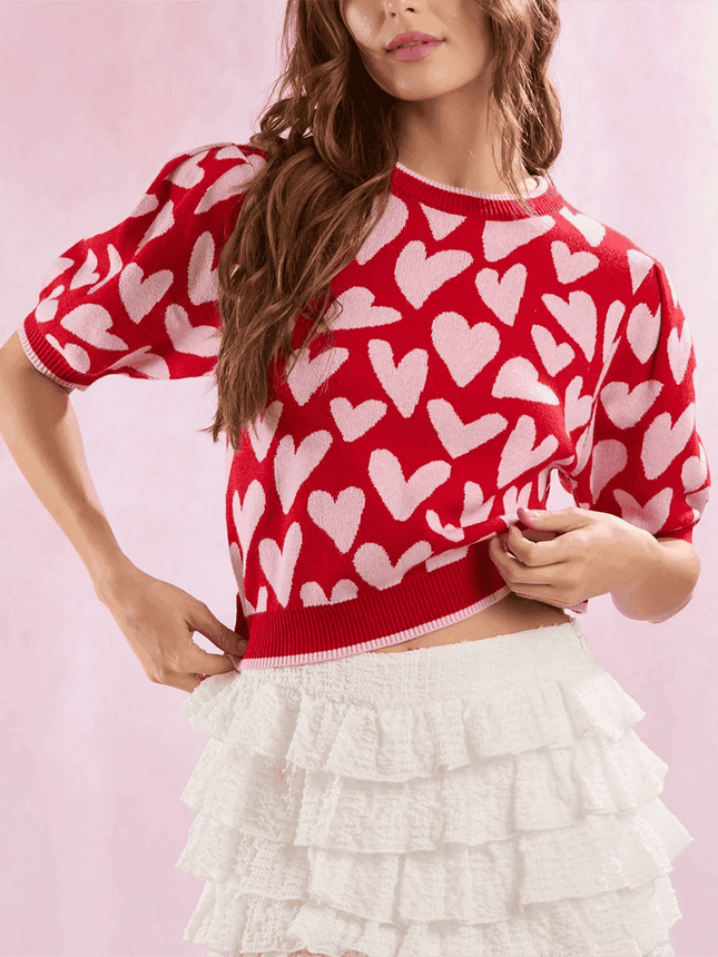 Women Half Sleeve Heart Casual Sweater - Sweater - trafza - Mad Fly Essentials