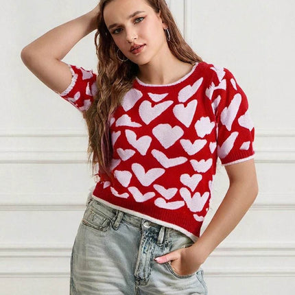 Women Half Sleeve Heart Casual Sweater - Sweater - trafza - Mad Fly Essentials