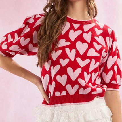 Women Half Sleeve Heart Casual Sweater - Sweater - trafza - Mad Fly Essentials