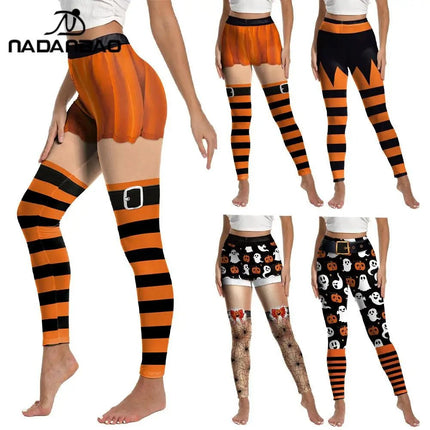 Women Halloween Punk Ghost Striped Fitness Leggings - Fitness Leggings - You're My Secret - Mad Fly Essentials