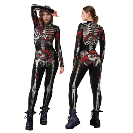 Women Halloween Skeleton Cosplay Jumpsuit - Mad Fly Essentials
