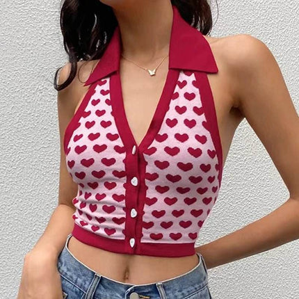 Women Halter Backless Love Hearts Crop Top - Mad Fly Essentials