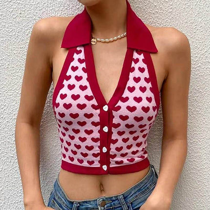 Women Halter Backless Love Hearts Crop Top - Mad Fly Essentials