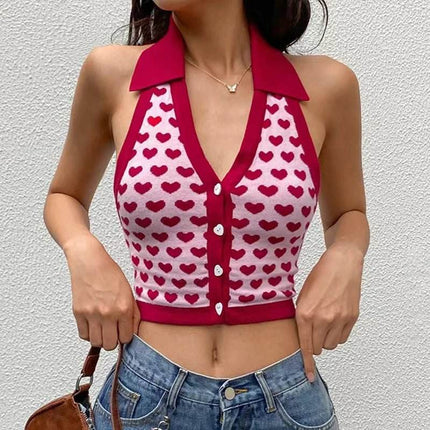 Women Halter Backless Love Hearts Crop Top - Mad Fly Essentials