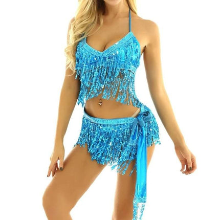 Women Halter Sequin Belly Dance Costume Set - Costume Set - Tiaobug - Mad Fly Essentials