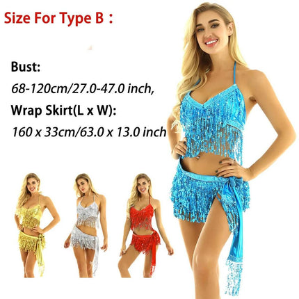 Women Halter Sequin Belly Dance Costume Set - Costume Set - Tiaobug - Mad Fly Essentials