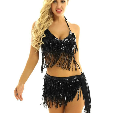 Women Halter Sequin Belly Dance Costume Set - Costume Set - Tiaobug - Mad Fly Essentials