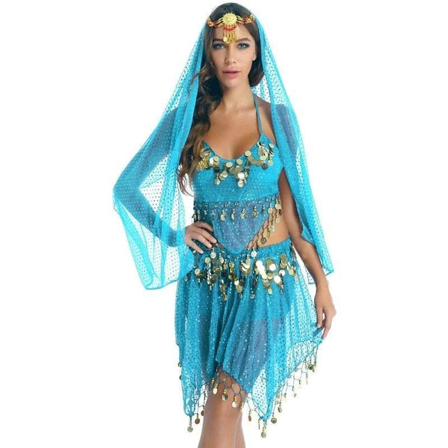 Women Halter Sequin Belly Dance Costume Set - Costume Set - Tiaobug - Mad Fly Essentials