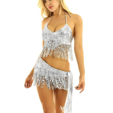 Women Halter Sequin Belly Dance Costume Set - Costume Set - Tiaobug - Mad Fly Essentials