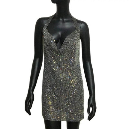 Women Halter Sequin Evening Mini Dress - Mini Dress - FestivalQueen - Mad Fly Essentials