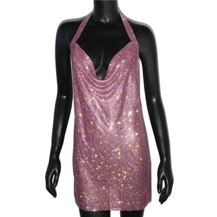 Women Halter Sequin Evening Mini Dress - Mini Dress - FestivalQueen - Mad Fly Essentials