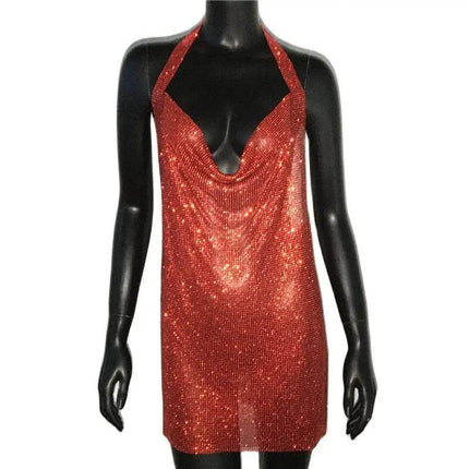 Women Halter Sequin Evening Mini Dress - Mini Dress - FestivalQueen - Mad Fly Essentials