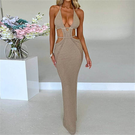 Women Halter Tie - up Knitted Beach Maxi Dress - Maxi Dress - SexyLacey - Mad Fly Essentials