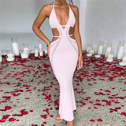 Women Halter Tie - up Knitted Beach Maxi Dress - Maxi Dress - SexyLacey - Mad Fly Essentials
