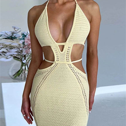 Women Halter Tie-up Knitted Beach Dress - Mad Fly Essentials
