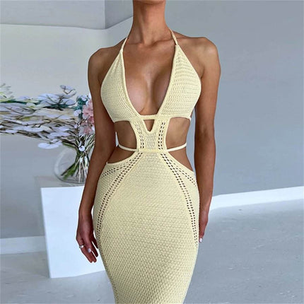 Women Halter Tie-up Knitted Beach Dress - Mad Fly Essentials