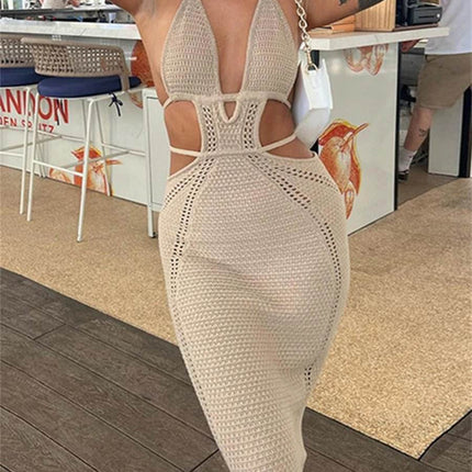 Women Halter Tie - up Knitted Beach Maxi Dress - Maxi Dress - SexyLacey - Mad Fly Essentials