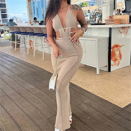 Women Halter Tie-up Knitted Beach Dress - Mad Fly Essentials