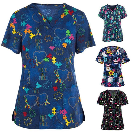 Women Hearts V - Neck Workwear Nursing Scrub - Nursing Scrub - Nadanbao - Mad Fly Essentials