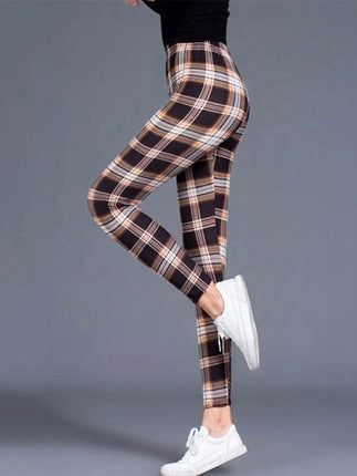 Women High - Elasticity Plaid Fitness Leggings - Fitness Leggings - INITIALDREAM - Mad Fly Essentials