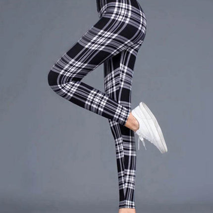 Women High - Elasticity Plaid Fitness Leggings - Fitness Leggings - INITIALDREAM - Mad Fly Essentials