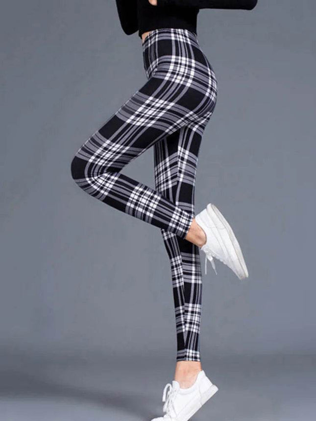 Women High - Elasticity Plaid Fitness Leggings - Fitness Leggings - INITIALDREAM - Mad Fly Essentials