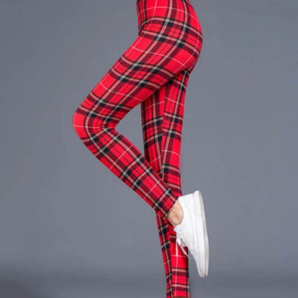 Women High - Elasticity Plaid Fitness Leggings - Fitness Leggings - INITIALDREAM - Mad Fly Essentials