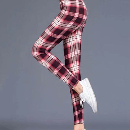 Women High - Elasticity Plaid Fitness Leggings - Fitness Leggings - INITIALDREAM - Mad Fly Essentials