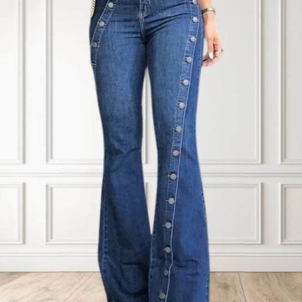 Women High Waist Button Flare Jeans - Jeans - VODA MOMO - Mad Fly Essentials