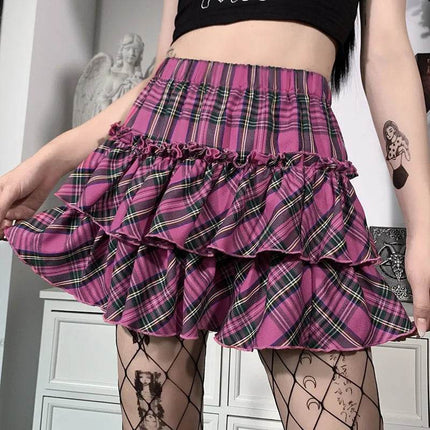 Women High - Waist Gothic Plaid Pink Mini Skirt - Mini Skirt - CORLVON - Mad Fly Essentials