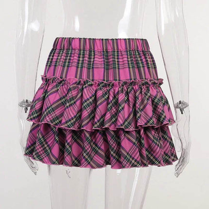 Women High - Waist Gothic Plaid Pink Mini Skirt - Mini Skirt - CORLVON - Mad Fly Essentials