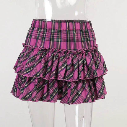 Women High - Waist Gothic Plaid Pink Mini Skirt - Mini Skirt - CORLVON - Mad Fly Essentials