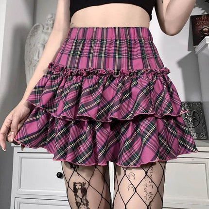 Women High - Waist Gothic Plaid Pink Mini Skirt - Mini Skirt - CORLVON - Mad Fly Essentials
