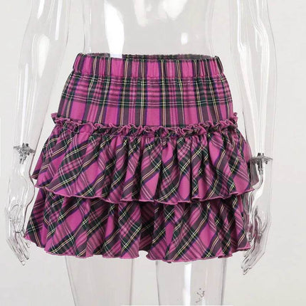 Women High - Waist Gothic Plaid Pink Mini Skirt - Mini Skirt - CORLVON - Mad Fly Essentials