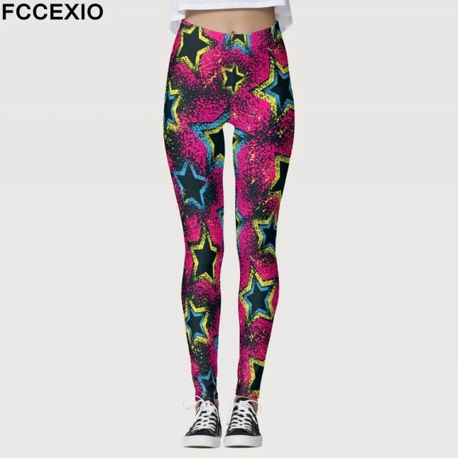 Women High Waist Graffiti Star S - 3XL Fitness Leggings - Fitness Leggings - FCCEXIO - Mad Fly Essentials