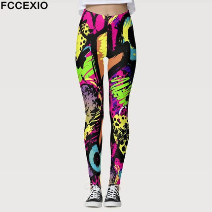 Women High Waist Graffiti Star S - 3XL Fitness Leggings - Fitness Leggings - FCCEXIO - Mad Fly Essentials