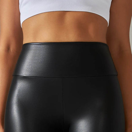 Women High - Waist Leather Pencil Fitness Leggings - Fitness Leggings - BLILUEN - Mad Fly Essentials