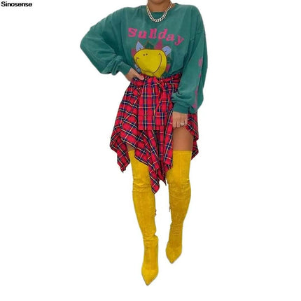 Women High Waist Plaid Asymmetrical Skirt - Skirt - Swimmart - Mad Fly Essentials