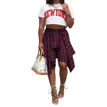 Women High Waist Plaid Asymmetrical Skirt - Skirt - Swimmart - Mad Fly Essentials