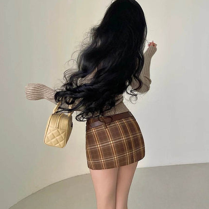 Women High Waist Plaid Mini Skirt - Mini Skirt - SexMKL - Mad Fly Essentials