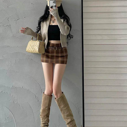 Women High Waist Plaid Mini Skirt - Mini Skirt - SexMKL - Mad Fly Essentials