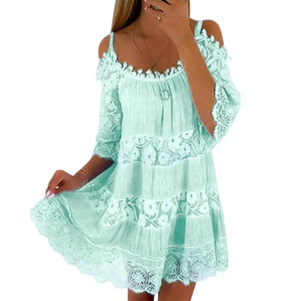 Women Embroidery Crochet Lace Cold Shoulder Mini Dress - Mini Dress - Boho Queens - Mad Fly Essentials