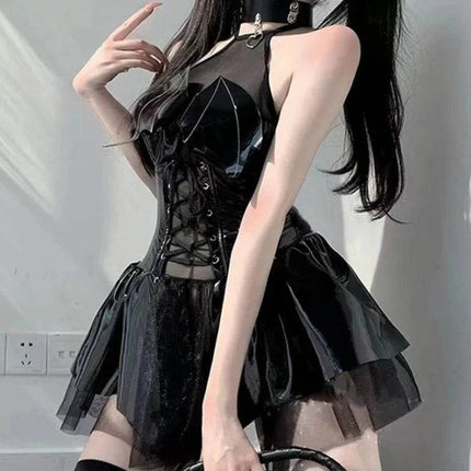 Women Hollow Gothic Leather Costume Dress - Costume Dress - AltGoth - Mad Fly Essentials