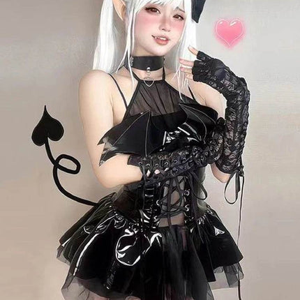 Women Hollow Gothic Leather Costume Dress - Costume Dress - AltGoth - Mad Fly Essentials