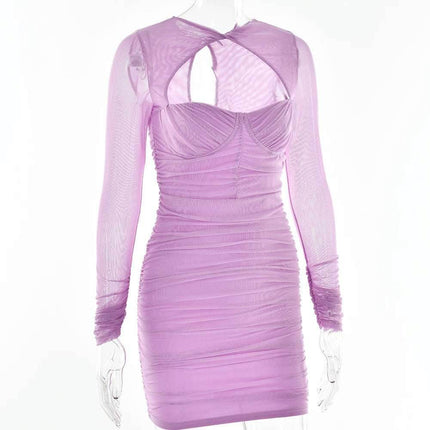 Women Hollow Out Pleated Wrap Mini Dress - Mini Dress - ARTGAT - Mad Fly Essentials