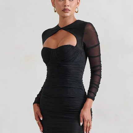 Women Hollow Out Pleated Wrap Mini Dress - Mini Dress - ARTGAT - Mad Fly Essentials