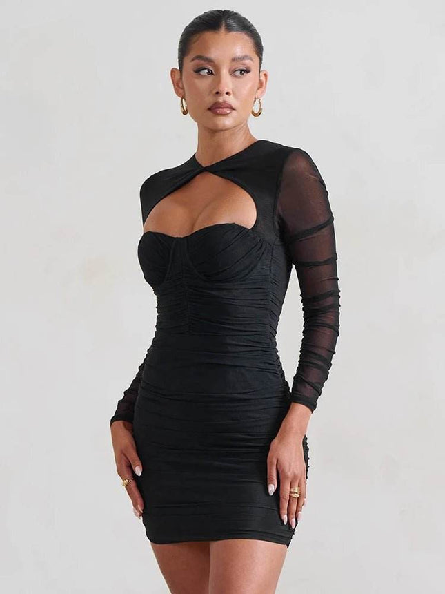 Women Hollow Out Pleated Wrap Mini Dress - Mini Dress - ARTGAT - Mad Fly Essentials