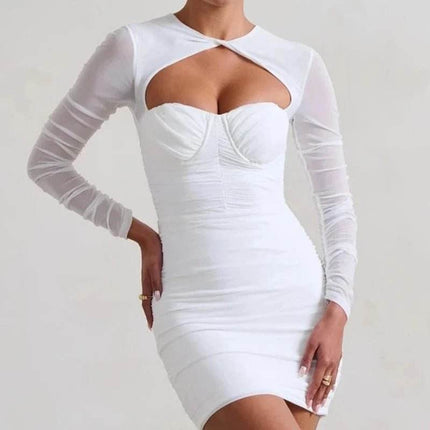 Women Hollow Out Pleated Mini Dress - Mad Fly Essentials