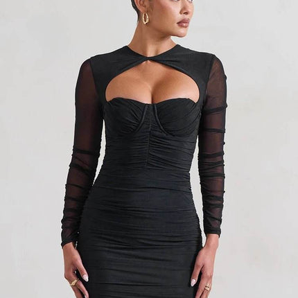 Women Hollow Out Pleated Wrap Mini Dress - Mini Dress - ARTGAT - Mad Fly Essentials