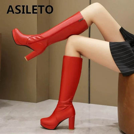 Women Knee High 8.5cm Pointed Block Heels Boots - Boots - ASILETO - Mad Fly Essentials